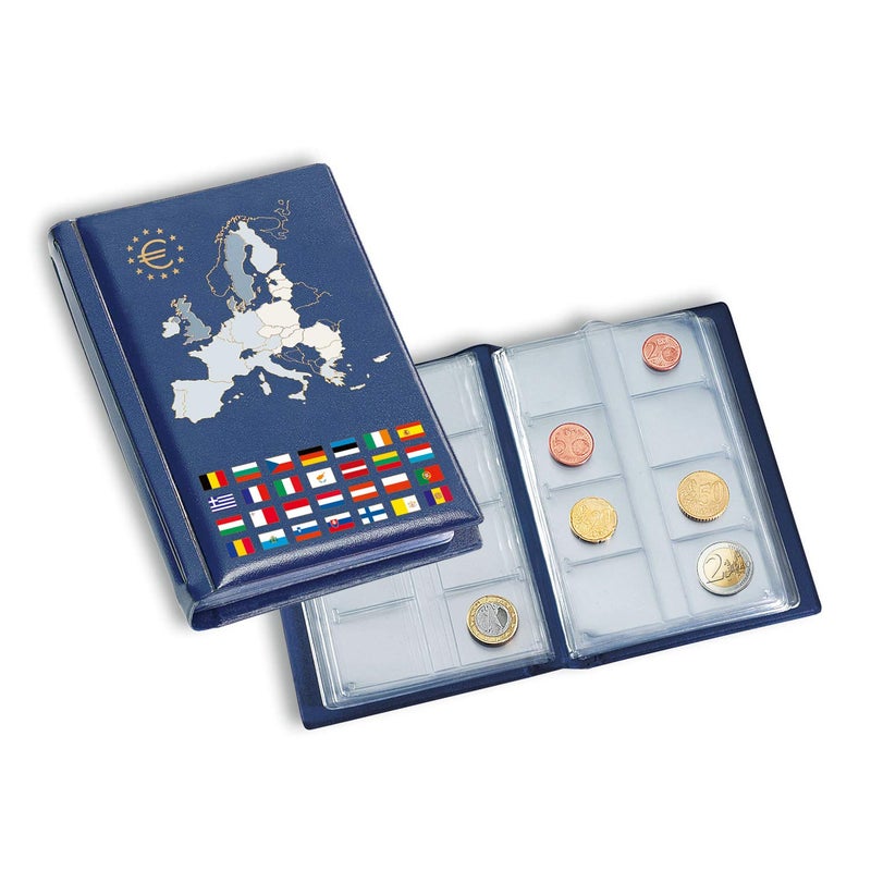 Lighthouse Coin Wallet with 12 Coin Sheets for 12 Complete Euro Coin Sets, Blue